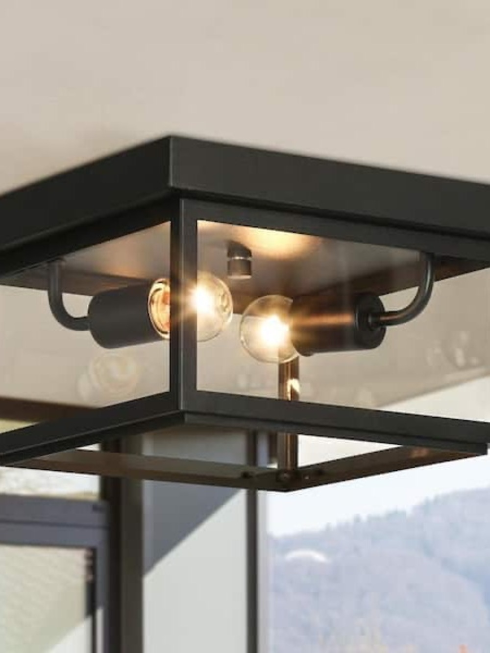 Black Glass Ceiling Light Fixture - Modern Square Flush Mount